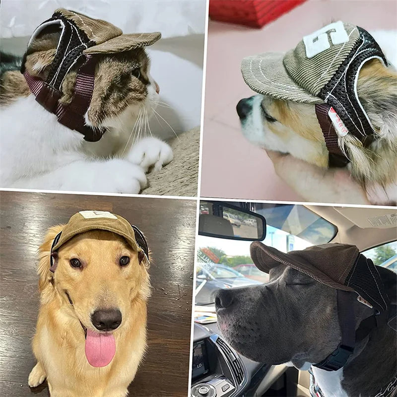 Chapéu para cachorro, chapéu protetor solar para cachorro, boné de beisebol, chapéu esportivo para atividades ao ar livre com furos para orelhas, chapéu ajustável para animais de estimação para cães pequenos e médios, cães grandes