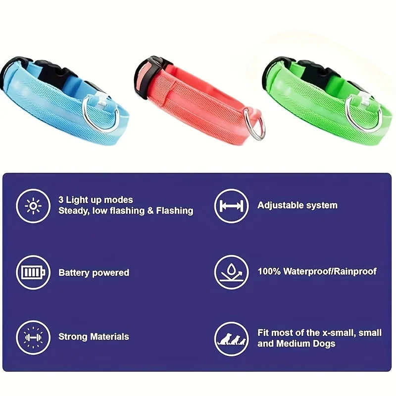 Coleira LED refletiva para cães para segurança noturna - durável, com padrão geométrico, alimentada por bateria, ideal para raças pequenas/médias