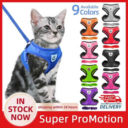 Cat Harness Vest Walking Lead Leash For Puppy Dogs Collar Polyester Adjustable Mesh Dog Harness For Small Medium Pet Accessories