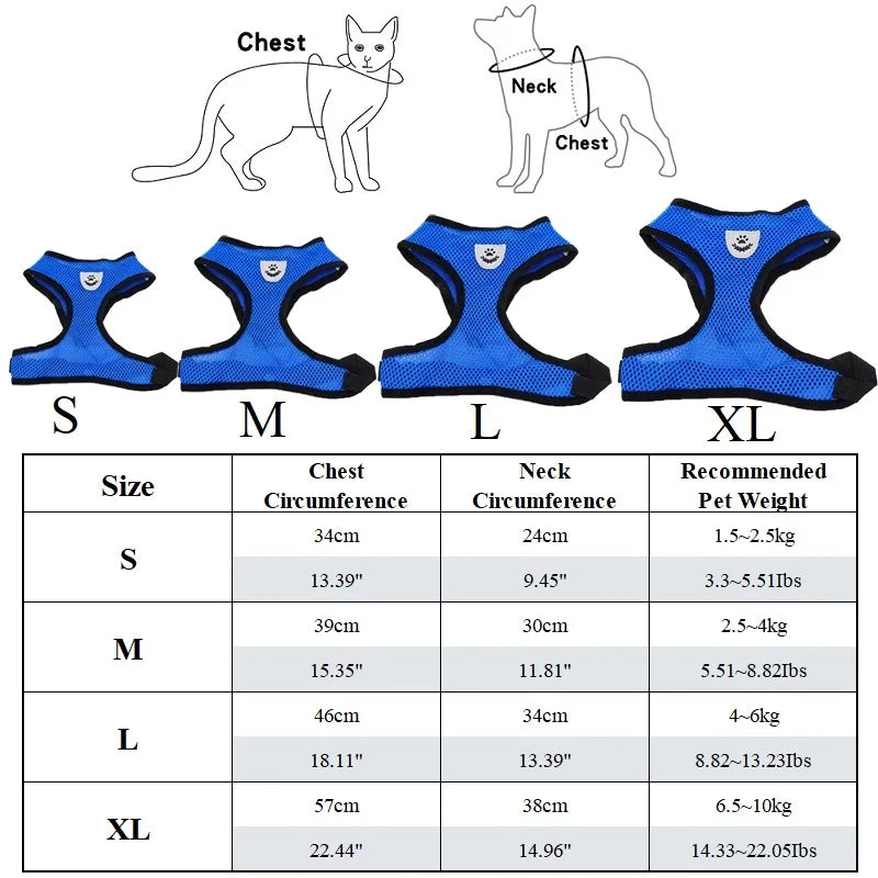 Arnês de malha respirável para gatos e cães pequenos, coleira e coleira para gatinhos, arreios para cães pequenos, arreios para filhotes de cachorro, buldogue francês, chihuahua e pug