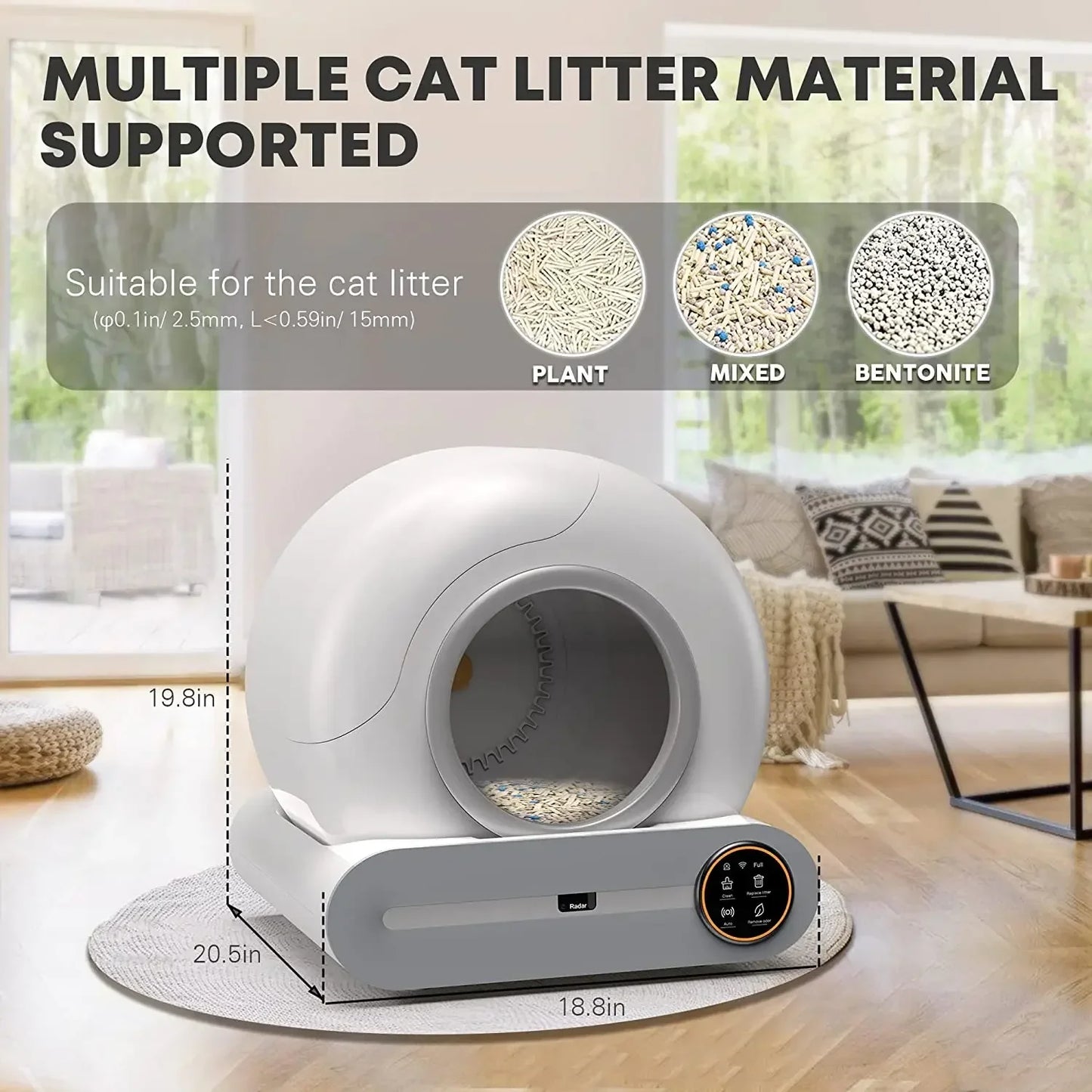 Intelligent self-cleaning cat litter box, automatic cleaning cat toilet, APP controlled Lonic deodorizer, cat litter tray