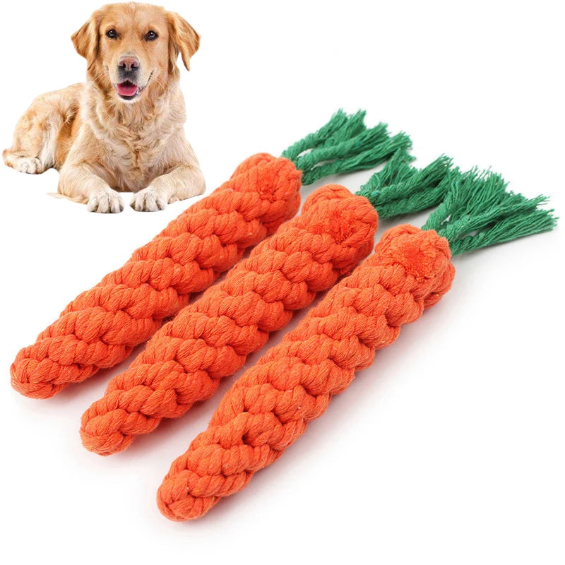 1PC Brinquedo para cachorro Cenoura Nó Corda Bola de algodão Haltere Filhote de cachorro Limpeza Dentes Brinquedo de mastigar Trançado durável Resistente a mordidas Suprimentos para animais de estimação