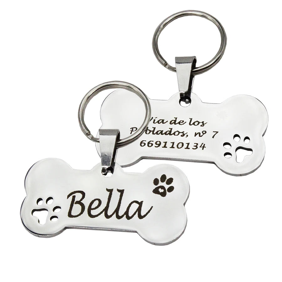 Pet ID Tag Personalized Free Engraved Keychain for Cat Puppy Dog Tag Pendant Keyring Bone Paw Bone Pet Accessories