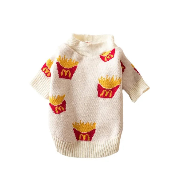 Soft Cotton Sweater for Pets, Small Dog Clothing, Cute French Fries Printed, High Quality Design Jacket for Cats and Animals