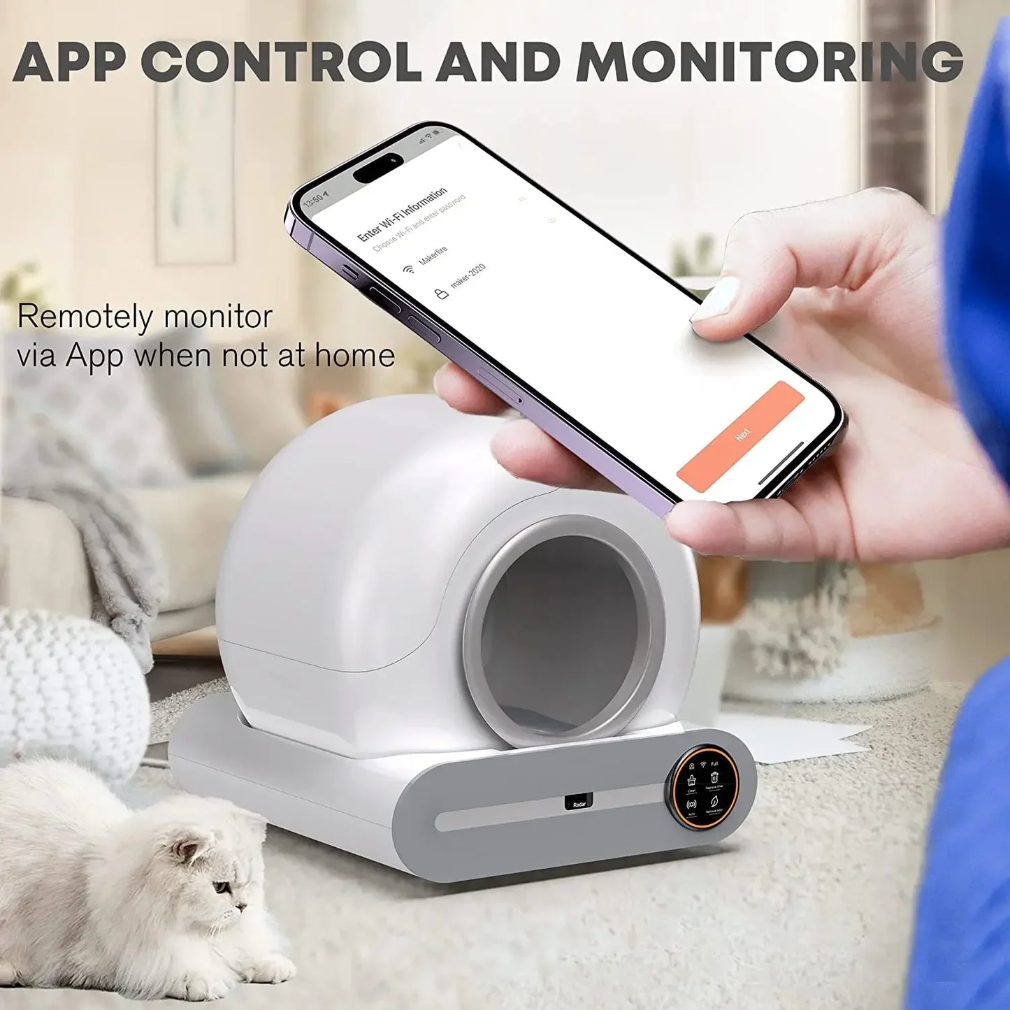 Intelligent self-cleaning cat litter box, automatic cleaning cat toilet, APP controlled Lonic deodorizer, cat litter tray