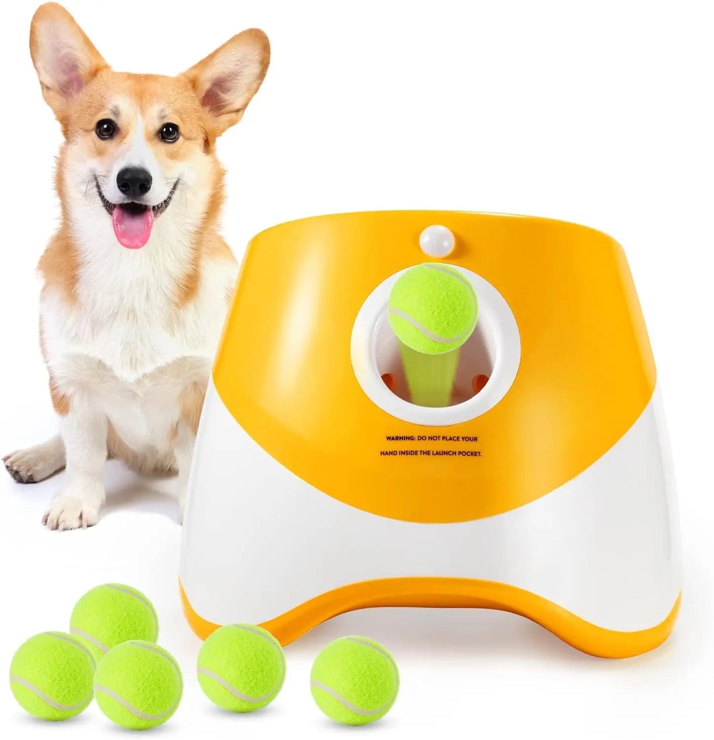 Dog Pitch Launcher, Automatic Ball Launcher with 6 Mini Tennis Balls, Interactive Dog Toys Indoor Outdoor Pitching Machine