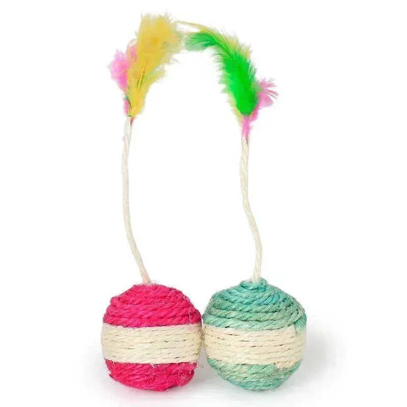 1Pc Brinquedo para Gatos Sisal Bola de Arranhar Treinamento Brinquedo Interativo para Gatinhos Pet Cat Supplies Brinquedo de Penas Brinquedos para Gatos Interativos