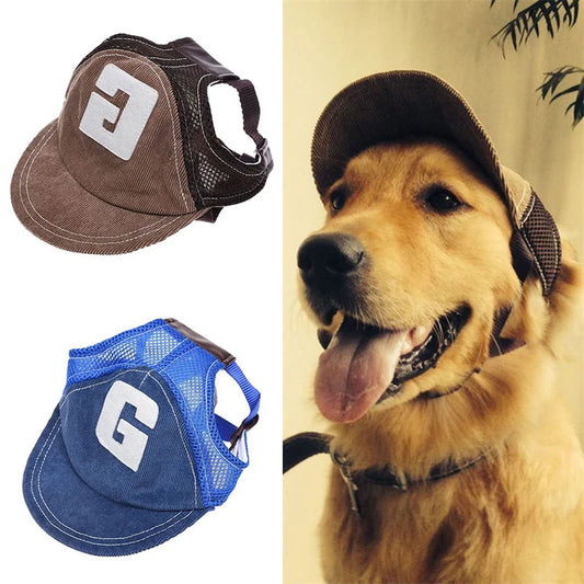 Chapéu para cachorro, chapéu protetor solar para cachorro, boné de beisebol, chapéu esportivo para atividades ao ar livre com furos para orelhas, chapéu ajustável para animais de estimação para cães pequenos e médios, cães grandes